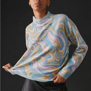 Maeve Anthropologie The Carys Pastel Swirl Sweater Women’s Petite XS Sky Cropped